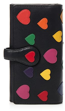 VISCONTI 100% Pur Leder Portemonee Damen RFID Schutz Geldbeutel Damen Geldbörse Bifold Mehrfarbig Portmonee mit Geschenk-Box ''Love'' -Herz/Mehrfarbig