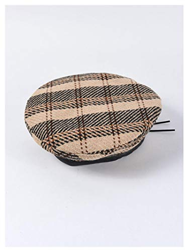 QBQZXAOSOWH Barett Cap Flache Kappe Mode Retro Karierte Baskenmütze Für Damen Paris Hat Damen Baskenmütze Kamel