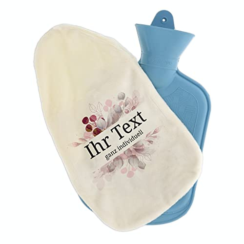 stempel-fabrik – Wärmflasche mit personalisierbarem Bezug – Motiv Blumenrahmen rot – kuscheliger Wärmflaschenbezug mit Wunschtext individuell gestalten – für Kinder & Erwachsene (800 ml)