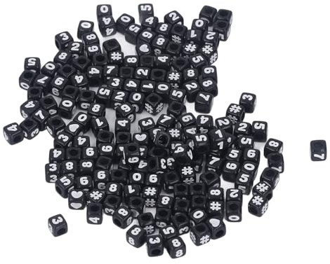300 Stück Acrylperlen Anzahl der Perlen mit Schwarzem Würfel-Look für Schmuck, Armbänder, Halsketten, Schlüsselanhänger, Zufallszahlen