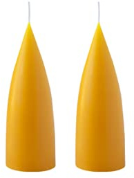Kunstindustrien® Stumpenkerzen, Hergestellt in Dänemark, 43 Farben verfügbar, Kegel Kerze, Durchgefärbte Stumpenkerze lange Brenndauer von 15 Stunden, Kerzen Deko, 2 Stück, 6,5 x 16cm (Gelb)