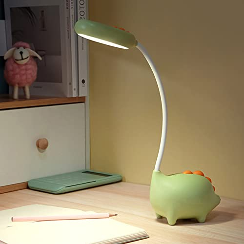 LUFEIS Lampada da Scrivania per Bambini, da Tavolo con Dinosauro, Cameretta, Creativa, Lampada da Comodino Touch Dimmerabile, USB Ricaricabile-Verde
