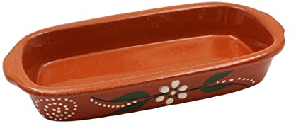Hand-Painted Traditional Clay Portuguese Terracotta Cooking Rectangular Roaster Made in Portugal