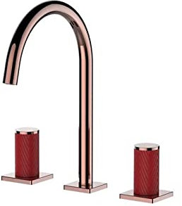 Badarmatur 2-Griff-Waschtischarmatur Roségold und Rot Waschtischarmatur Messing-Waschtischarmatur mit heißem und kaltem Wasser Badezimmer ?Waschbecken Wasserhahn 3-Loch Waschtischarmatur