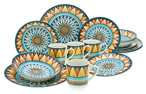 CreaTable, 17836, Serie Soleil, 16-teiliges Geschirrset, Kombiservice aus Steingut, spülmaschinen- und mikrowellengeeignet, Qualitätsproduktion