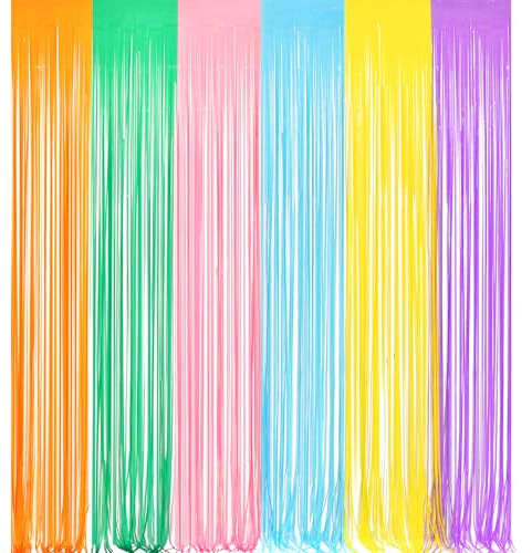 Lametta Vorhänge Pastell - GREATRIL Dopamin Party Vorhang Metallic Regenbogen Geburtstag Folien Fransen Fotowand für Frühling Bridgerton Obst Eiscreme Frutti Einschulung Donut Ostern Party Deko