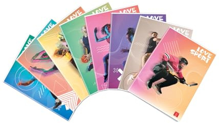 Pigna, Maxi Quaderno Love Sport, f.to A4 21x29,7 cm., pagine 80 + risguardo, carta 80 g/m², interno 0B, righe III elementare, Copertine Assortite, 10 pezzi.