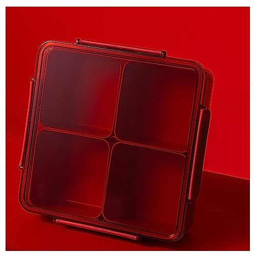 Cosushy Square Plastic Divided Serving Tray with Lid, 4 Individual Dishes Food Storage Containers, Snack Box with Compartments, Hot Pot Serving Platter for Snack, Fruit, Veggie, Candies