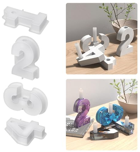 Silikonform und Kerzenhalter für Zahlen Kerzenständer, Silikon Gießform, DIY Silikonform, Kerzenhalter-Form für Kerzenständer Tablett (1-4)