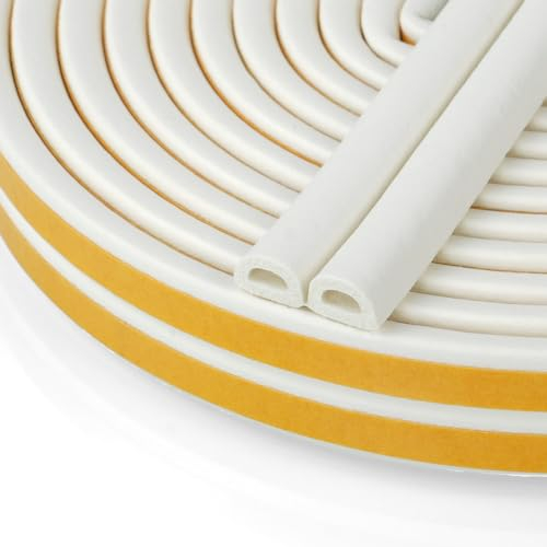 Flintronic Bande de Joint D-Profil, Joint d'Étanchéité Porte, Joint Fenetre Isolation avec Forte Adhérence, Isoler du Bruit, Anti-collision et Anti-intempéries, 9mm x 6mm (Blanc 6M)