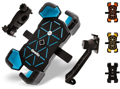 dewilo Handyhalterung - Geeignet für Fahrrad, Motorrad, Moped, E-Scooter, Fahrradergometer - Smartphone Halterung Fahrrad für 4,5-7,2 Zoll - Blau