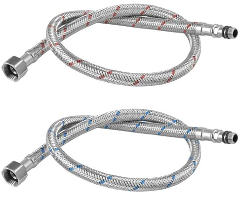 G3/8 x M10 Flexible Tap Connectors, 2 x Monobloc Mixer Tap Connectors Flexi, Braided Silver Stainless Steel BSP Mixer Flexi Pipe Tails for Bathroom/Kitchen/Toilet/Basin Monobloc (600mm Long)