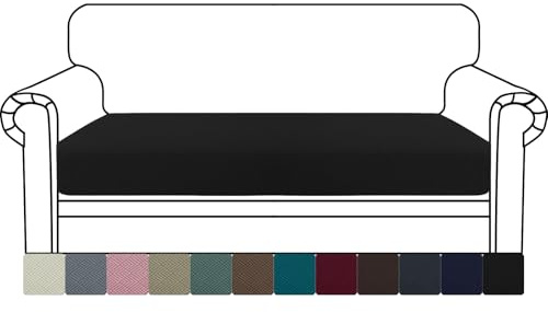 YSTELLAA Stretch Sitzkissenbezug, Sofa Sitzkissenbezug rutschfest, Elastischer Sofa Sitzkissenbezüge, Universal Sitzkissen Bezug Wohnzimmer, Sofaschoner, 2 Sitzer, Schwarz