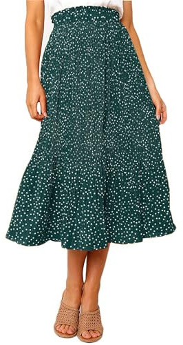 Timuspo Midi Rock Chiffon Röcke Lang Damen Plisseerock Sommer Elastische Taille Boho Skirt Elegant Freizeitrock mit Taschen Grün S