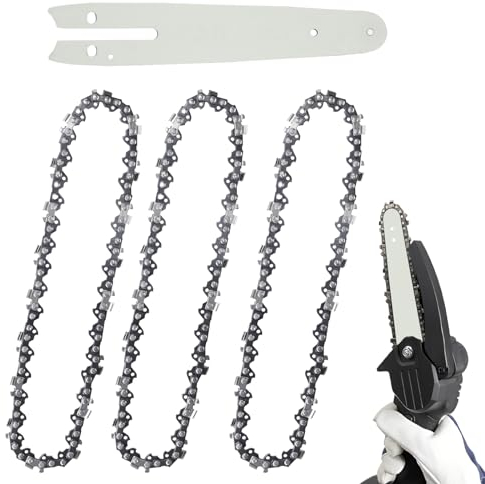 3pz Catena per Motosega da 6 Pollici con Barra Catena Motosega, Catena per Mini Motosega Acciaio Catena per Lama per Motosega per Mini Motoseghe Taglio di Alberi (37 Maglie di Trasmissione)
