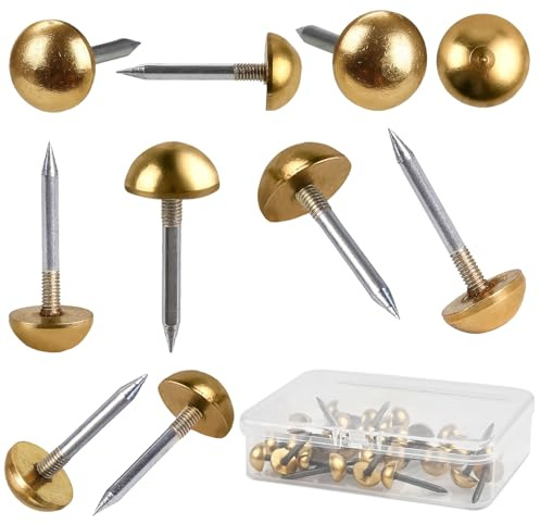Worldity 30 Stück Retro Massive Nägel aus reinem Messing, 12 mm Polsternägel für Möbel, dekorative Messingnägel für Holz, Teppichnägel, Kappennägel, Daumennägel, Messingbefestigungen
