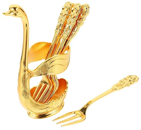 FUNOMOCYA Metal Swan Dessert Forks Set with Gold Alloy Forks 7 Pieces for Home Cafe and Party Use