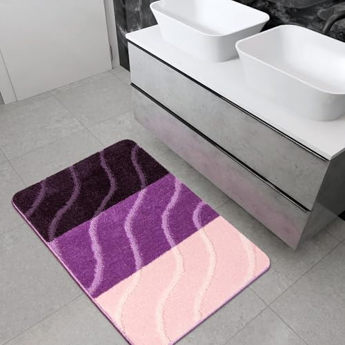 AKCILA Fiori Rosa Badteppich 50x80 cm, Rutschfester , Rechteckig, Bunt, Badematten & Badteppiche, Badezimmerteppich , Bad Vorleger waschbar