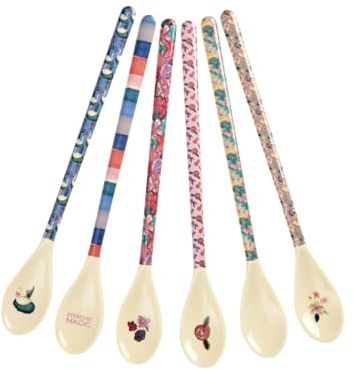 ReWu Rice Melamin Latte Löffel 6er-Set - A New York Minute - Bruchsicher Campingeschirr Melamingeschirr Kinderbesteck Dessertlöffel Bruchsicher BPA-fre Länge: 22,5cm