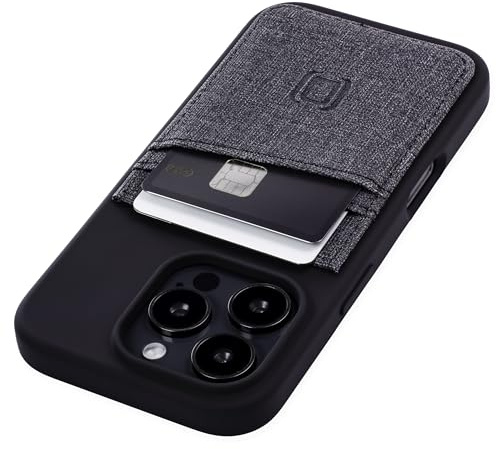 Dockem Kartenetui für iPhone 16 Pro mit Silikongehäuse, Integrierter Metallplatte für Magnetische Befestigung & Aufgenähtem Kunstleder-Portemonnaie mit 2 Kartenschlitzen (M2L, Schwarz)