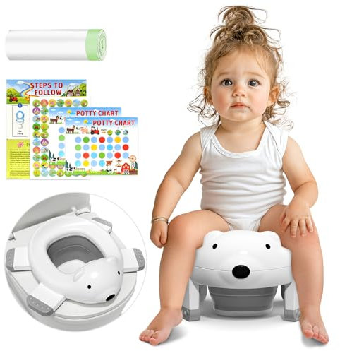Tragbares Reisetöpfchen für Kleinkinder, Kinder-Töpfchen, 2-IN-1 Kindertoilette, Mit Trainingszeichnungen, Müllbeuteln und Aufbewahrungstaschen