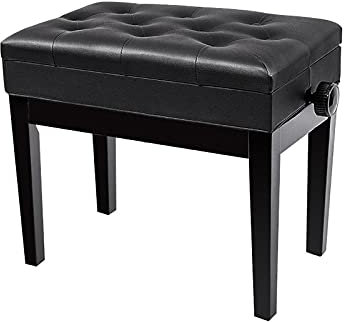 CAFIEDR Klavierhocker, Klavierbank aus echtem Leder mit Ablagefach, Massivholzrahmen, Tragkraft bis 180 kg, 55 x 34 x 47–57 cm, höhenverstellbar