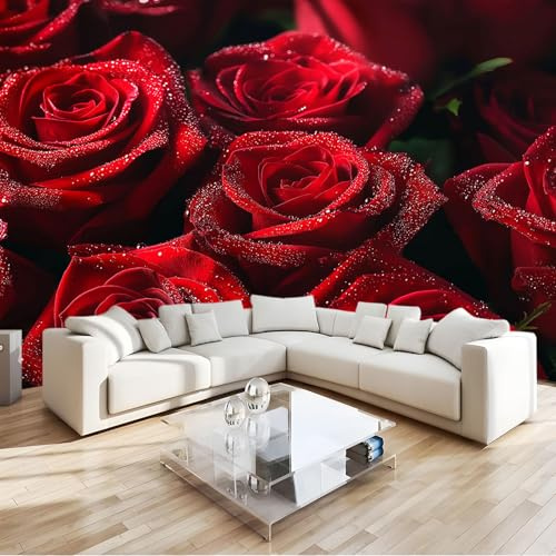 Fototapete Rose Rot 350x256 cm 3D Vliestapete Wandbild, Mustertapete Moderne Wandtapete, Wohnzimmer Schlafzimmer Kinderzimmer Büro Flur Wanddeko