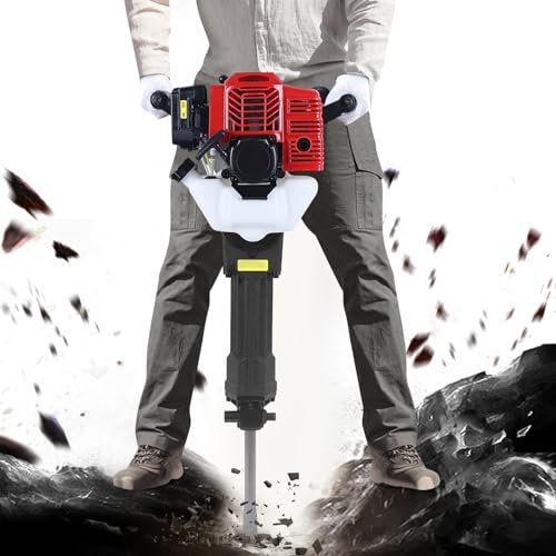 MEELRYD Martillo demoledor de gasolina de 2 tiempos, 1,9 kW, 44 mm, martillo de percusión, martillo cincel, martillo de percusión de un solo cilindro para construcción, proyecto de construcción de
