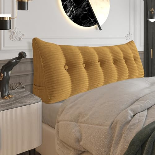 BNCKTRD Dicklich Rückenkissen Lesekissen für Bett und Couch, Rückenlehne Kopfende, Dreieckiges Sofakissen Bücherkissen, Wandkissen für Bett Herbst Winter, Kordsamt Kamel 180cm