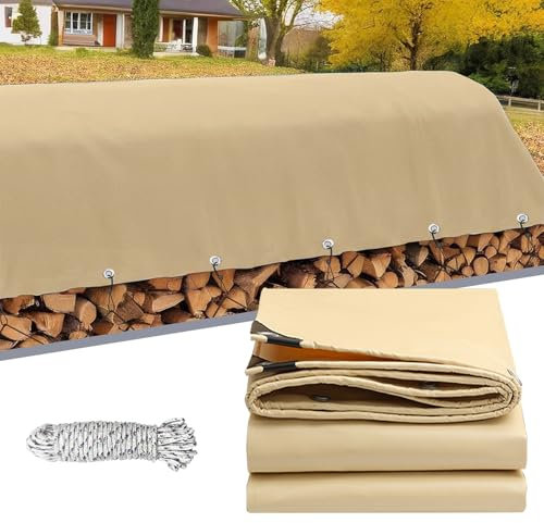 Telo Impermeabile Esterno 1.6 x 3.2 m Resistente Alle Intemperie, Impermeabile Telo Protettivo Multiuso, Teloni Pvc Usati per Piscina Auto, Mobili da Giardino, Beige