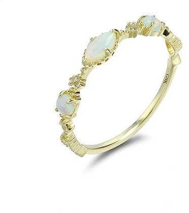 Tolldek 18 Karat Au750 Gelbgold Echt Gold Schmuck Ring, Klassiker Solitärring mit Opal Marquiseschliff, 18K Gold Hochzeitsring Freundschaftsringe Verlobungsring für Damen, Gold, Gr.67