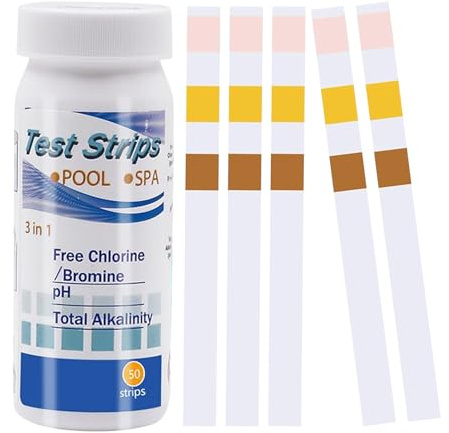 50 Stück PH Teststreifen,3-in-1 Pooltester Chlor und PH Wert Messgerät,Pool Tester Messen Wasserhärte,Streifen Wassertester Aquarium,Messstreifen Poolwasser für Spa,Cyanursäure Pool Messen,Wassertest