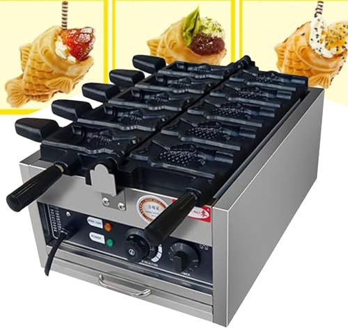DDZJTPP Máquina Eléctrica Comercial Taiyaki,Máquina para Hacer Pasteles Gofres con Forma Pez con Revestimiento Antiadherente 5200W,Temperatura Ajustable 50 a 300 °C/Hace 6 Taiyaki por Lote,B