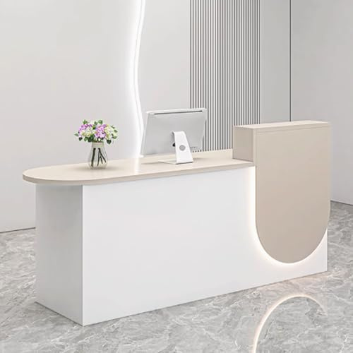 GUQASDV Empfangstheke Tresen Rezeption, Reception Desk Salon, Empfangstresen für Praxis, Bürotheke Reception Tisch mit Sanfter Beleuchtung für Kleine Unternehmen(White+beige,1m)