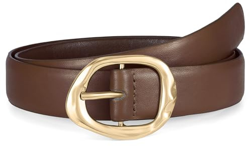 WHIPPY Leather Belt for Women Casual Waist Belt with Gold Buckle Fashion Ladies Belt for Jeans Pants Dress,Coffee Gold,S