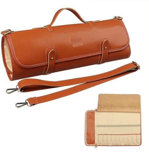 QYLTTDM Borsa portacoltelli, Borsa per coltelli da Chef con 10 Scomparti per coltelli e Tasca con Cerniera, Tracolla Regolabile/Staccabile, Adatta per Chef e Studenti di Cucina - Coltelli Non Inclusi