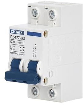 MOOEDJKL Interruttore Automatico CC in Miniatura a 2 Poli 500 V 20 A, sezionatore Termico Magnetico, Montaggio su Guida DIN, Interruttore di disconnessione CC C20(10A)