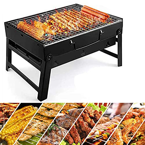 Barbecue portatile per 1 – 8 persone, dimensioni moderate, carbone da tavolo, campeggio, utensili da giardino, nero