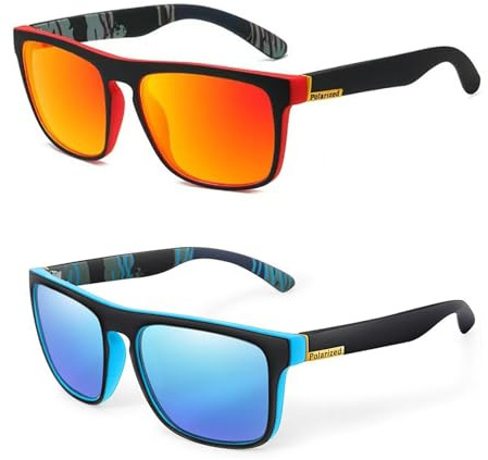 DXPETA 2PCS Polarised Sunglasses, Polarised Sunglasses Men and Women, UV400 Protection, Blue and Orange, Plastic and Metal Frame, for Driving, Fishing, Running, Cycling, Outdoor Activities