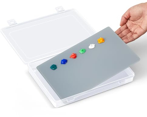Nuanchu 1 Set handliche Ölfarbenpalette aus Glas inklusive 26,7 x 17,2 x 3,1 cm luftdichter Behälter und 24,6 x 16,3 cm gehärtetes Glas, hält Farbe frisch, ideal für Reisen im Freien, Grau