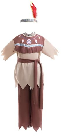 Lito Angels Indianer Kostüm Kleidung Verkleidung mit Stirnband für Kinder Jungen Größe 2-10 Jahre, Braun