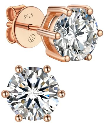 MomentWish Moissanite Ohrringe Gold 585 Ohrstecker Rosegold mit Stein | 0,6/1/2/3 Karat Ohrstecker Gold Diamant Echtes Silber Hypoallergen Schmuck Damen Geschenk für Frauen Freundin 4-7,5 mm