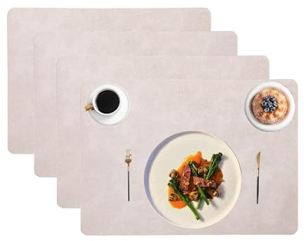 Washable Placemats Set of 4, 16.9x11.8 Indoor Outdoor Place Mats For Table, Non-Slip Heat-Resistant PU Leather Table Mats for Dining Room, Kitchen, Party (Beige)