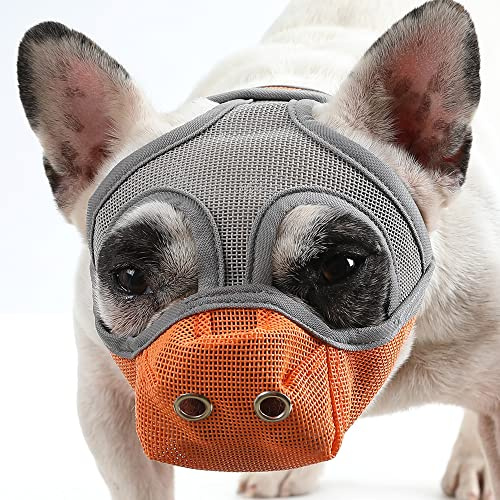 Mündung für Kurze Schnauzehunde, Atmungsaktives Netz, um Beißendes Buckelern, EIN Verstellbares Riemen für Französische Bulldogge, Boston Terrier, Mops, Atmungsaktiv und Leicht, Passt Hundegasse
