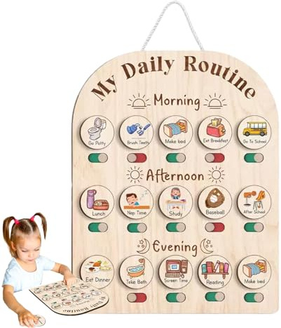 Générique Tableau De Routine Enfant | Panneau Routinier en Bois pour Tout-Petits 3-5 Ans,Planchettes en Bois Fournitures Scolaires pour Maternelle Salle De Classe
