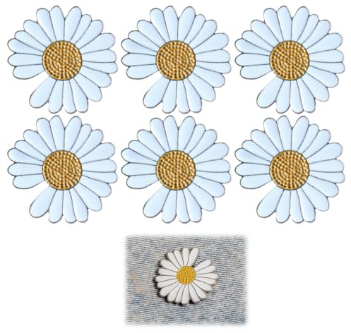 YUZNA 6 Stück Daisy Blumen Broschen,Gänseblümchen Brosche,Pin Broschees,Ohne Nähen,Jeans Pins,für Kleidung,Hemd,Schals,Kleider,Taschen,Rucksäcke