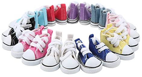 Zerodis 10 Paare 1/6 Puppe Canvas-Schuhe mit Anti-Slip-Design, Modische Puppenschuhe für 1/6 Ballgelenkpuppen, Qualitatives Material, Schwarz/Weiß/Rot/Gelb