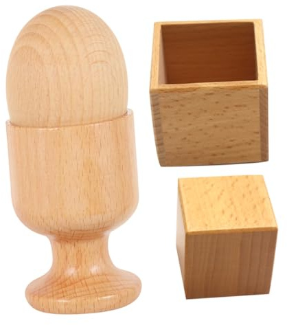 LRXIYODE Juguete de Coordinación Mano-Ojo para Ñiño, Set de 2 Piezas de Madera Forma de Huevera y Cubo, Educativo y Sensorial, Adecuado para Desarrollo Preescolar y Juego Temprano