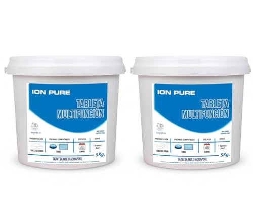 Pack Ahorro 2 uds Compacto 5 ACCIONES AQUAPOOL (200 GR) - Pastillas de Cloro multifunción - Disolución Lenta - Apto Piscinas Liner (2x5 KG)