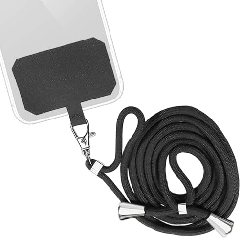 CERCTLA Adjustable Phone Lanyard Neck Strap, Crossbody Phone Lanyard with Secure Patch Holder, Lanyards Mobile Phones Neck Strap Compatible with Most Smartphones, Black